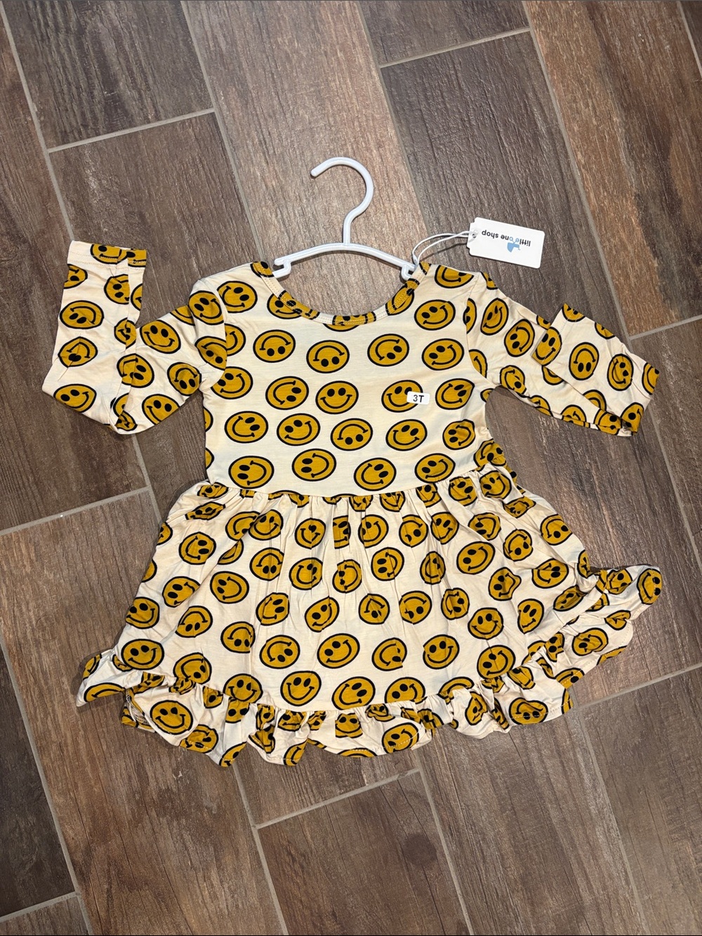 Little One Shop Happy Day Smiley Long Sleeve Bodysuit Bamboo Dress 3T